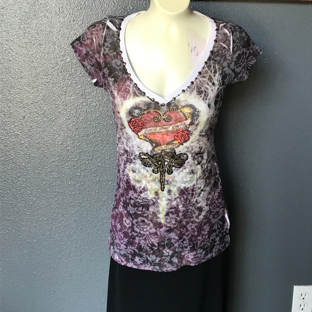 Purple Embellished Heart Shirt